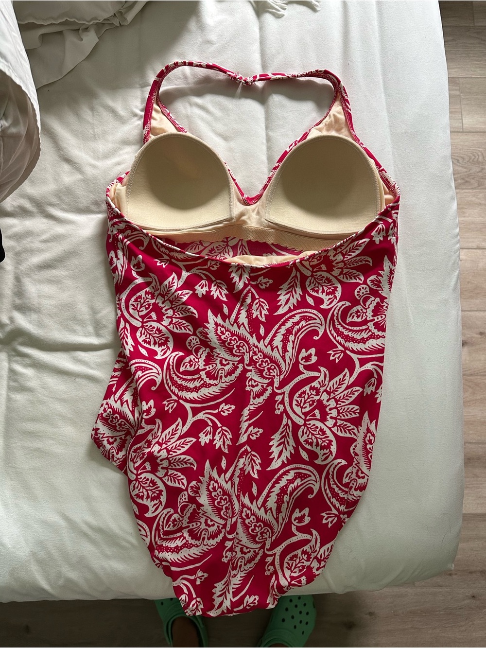 Lands' End Pink and Cream Paisley Halter Swimsuit - Picture 2 of 3